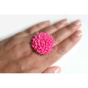 Hot Pink Flower Ring Adjustable Chrysanthemum Ring - more colours available